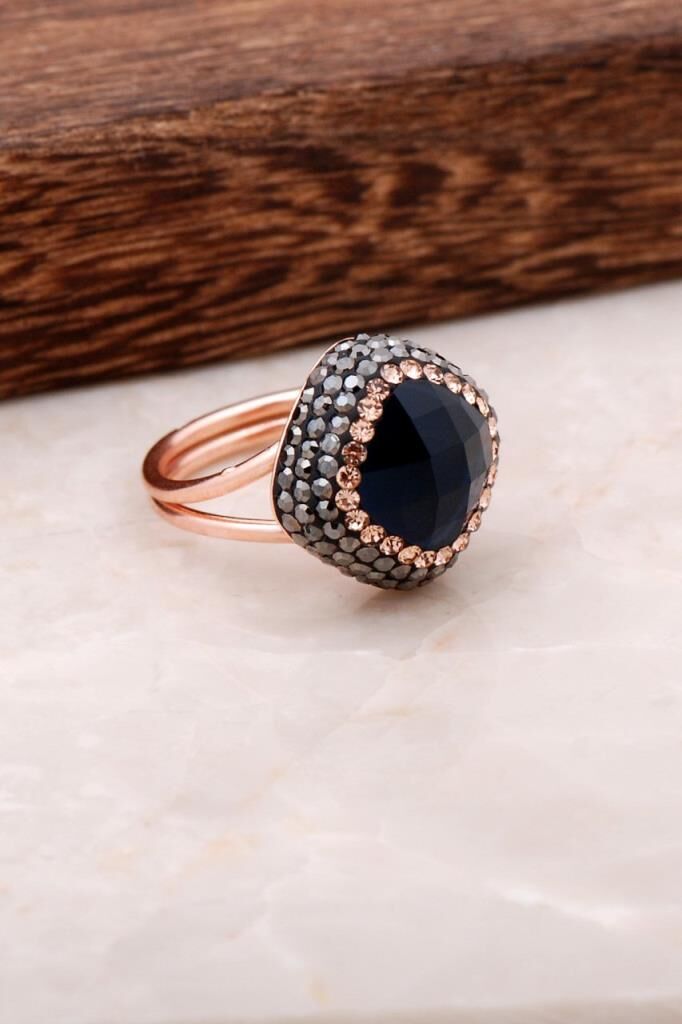 Safir Taşlı Rose Gümüş Tasarım Yüzük 2691