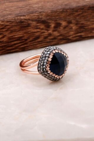 Safir Taşlı Rose Gümüş Tasarım Yüzük 2691