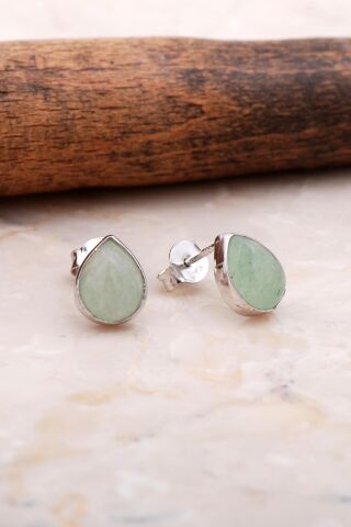 Doğal Prenhit Taşlı Damla Mini Rodyumlu Gümüş Küpe 5849