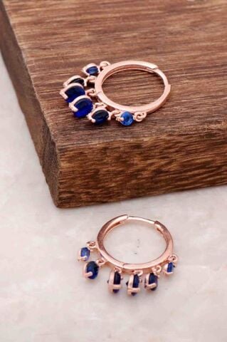 Rose Gümüş Shakira Safir Taşlı Halka Küpe 3904