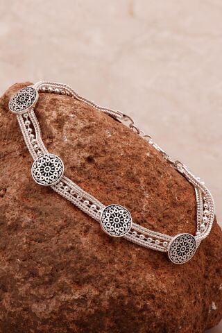 Anadolu Motifli Hasır Elişi Tasarım Gümüş Bileklik 4328
