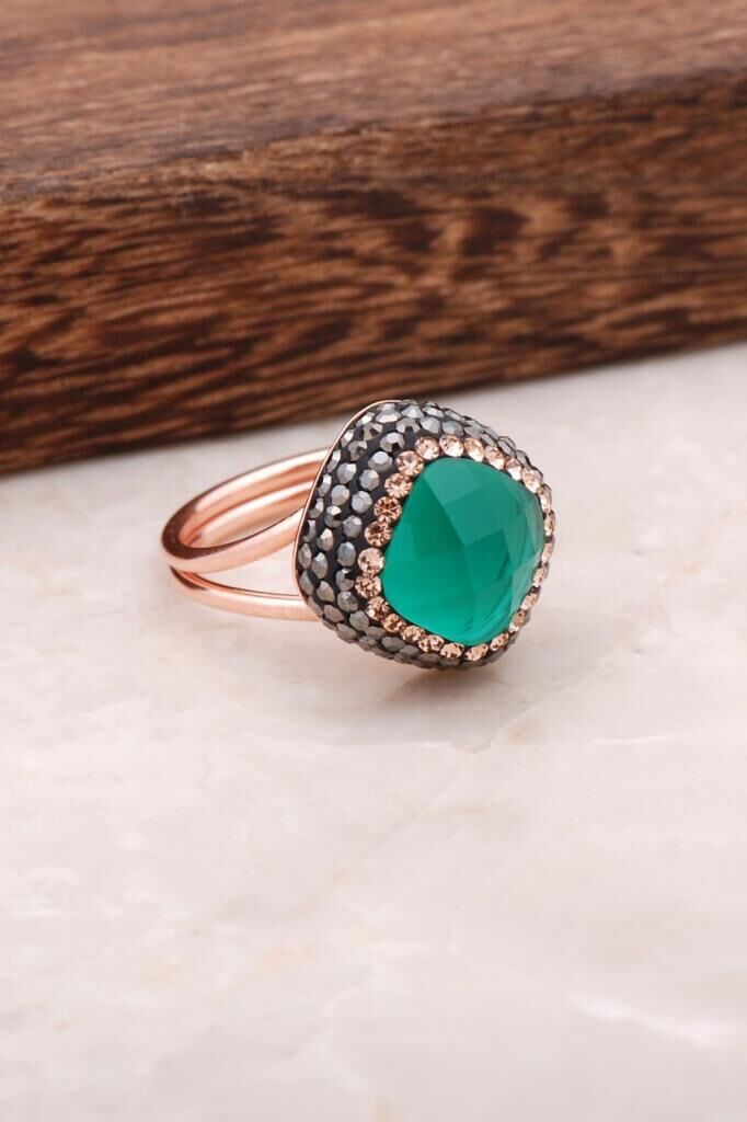Peridot Taşlı Rose Gümüş Tasarım Yüzük 2692