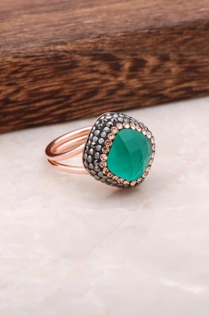 Peridot Taşlı Rose Gümüş Tasarım Yüzük 2692
