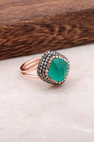 Peridot Taşlı Rose Gümüş Tasarım Yüzük 2692