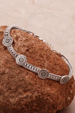 Anadolu Motifli Hasır Elişi Oksitli Tasarım Gümüş Bileklik 4329