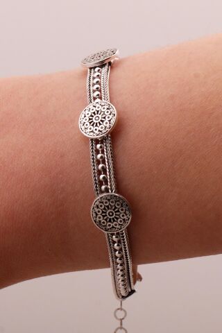 Anadolu Motifli Hasır Elişi Oksitli Tasarım Gümüş Bileklik 4329