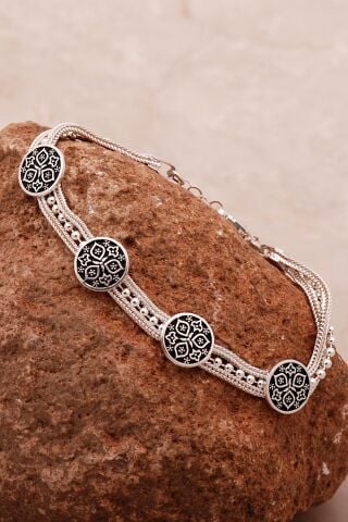Anadolu Motifli Hasır Elişi Tasarım Gümüş Bileklik 4330