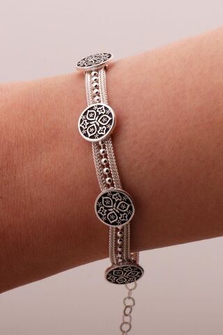 Anadolu Motifli Hasır Elişi Tasarım Gümüş Bileklik 4330