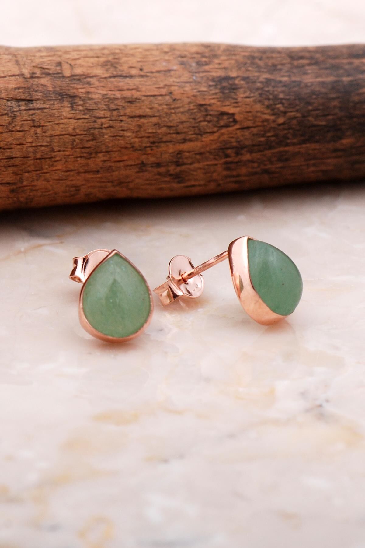 Doğal Prenhit Taşlı Damla Mini Rose Gümüş Küpe 5851