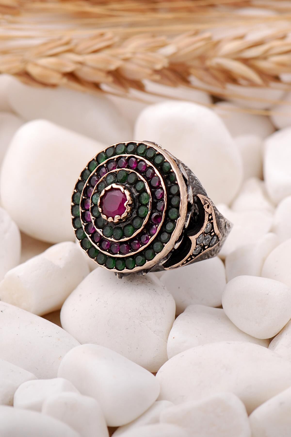 Kök Zümrüt ve Kök Yakut Taşlı Elişi Gümüş Yüzük 165