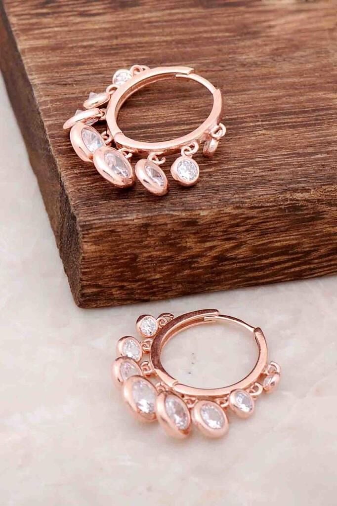 Rose Gümüş Shakira Taşlı Halka Küpe 3907