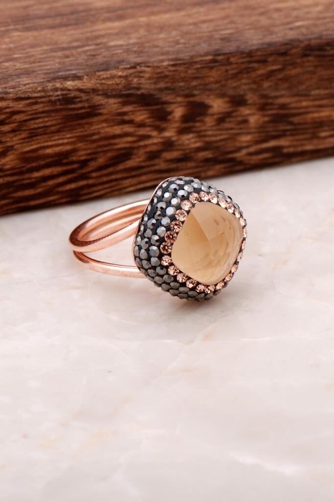 Topaz Taşlı Rose Gümüş Tasarım Yüzük 2693