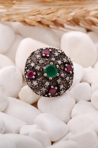 Kök Zümrüt Taşlı Elişi Gümüş Yüzük 166