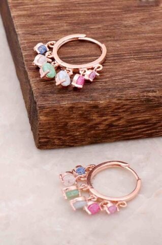 Renkli Opal Taşlı Shakira Halka Rose Gümüş Küpe 3908