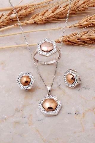 Tasarım Rose Gümüş Set 2521
