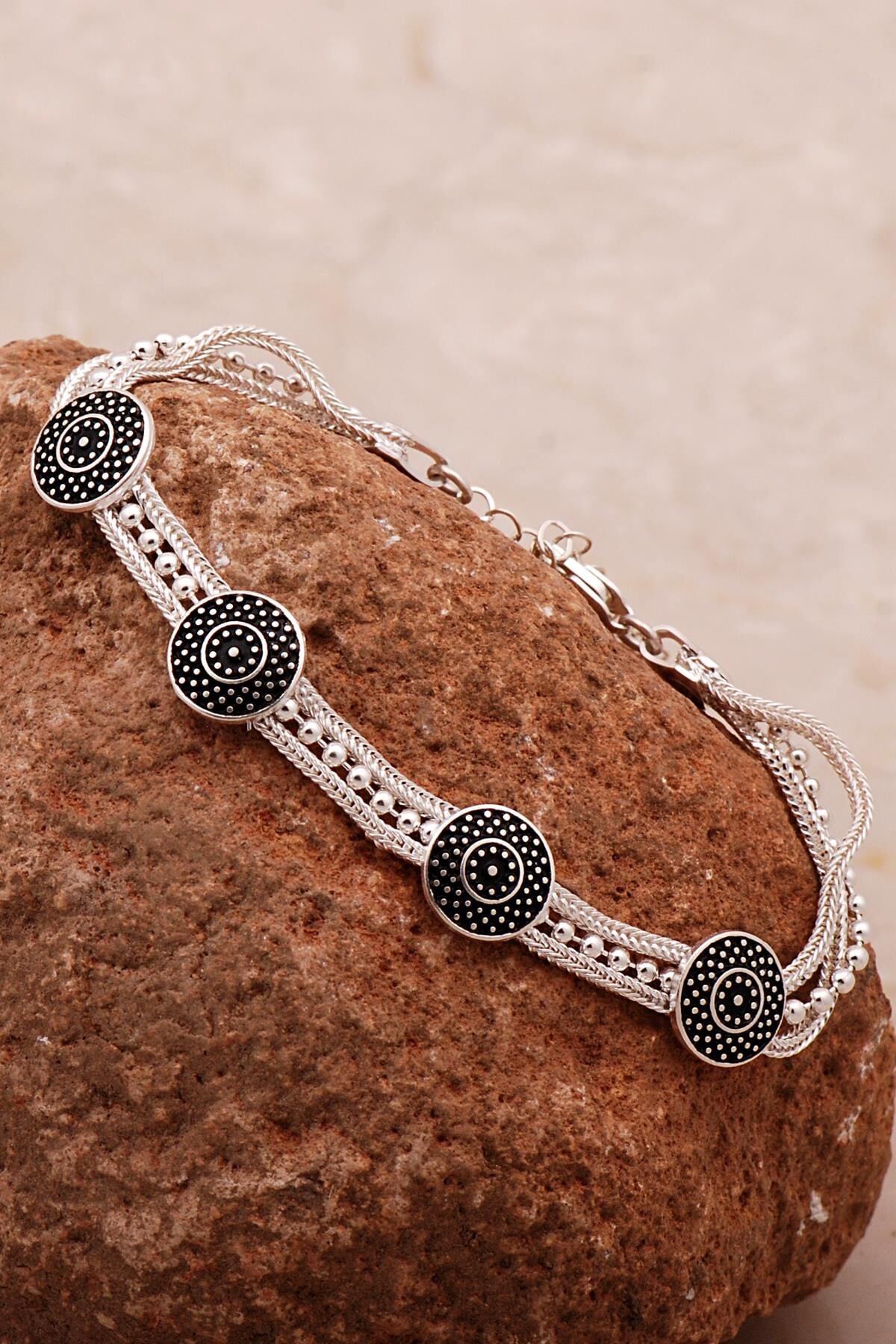 Mardin Güneşi Hasır Elişi Tasarım 925 Ayar Gümüş Bileklik 4332