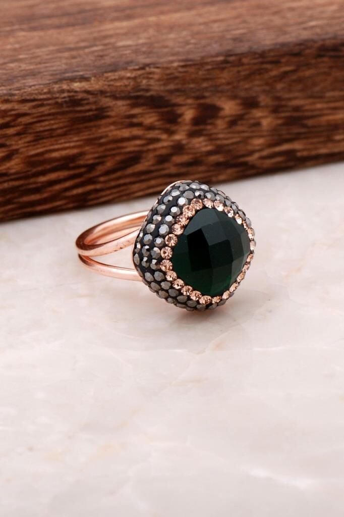 Yeşim Taşlı Rose Gümüş Tasarım Yüzük 2694