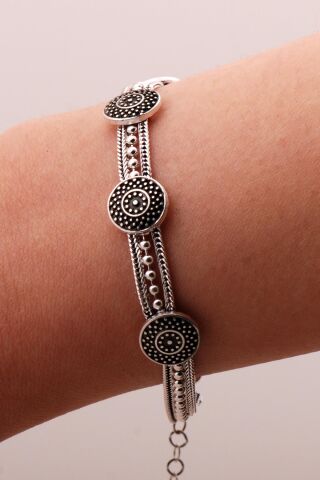 Mardin Güneşi Hasır Elişi Oksitli Tasarım 925 Ayar Gümüş Bileklik 4333