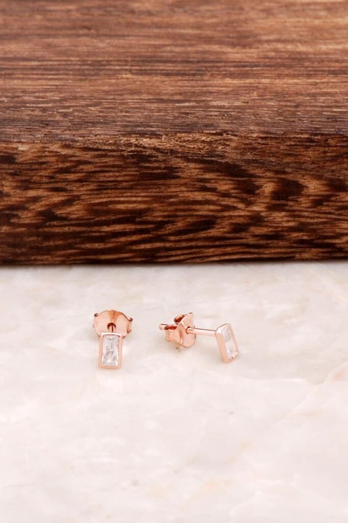 Baget Tasarım Rose Mini Gümüş Küpe 4585