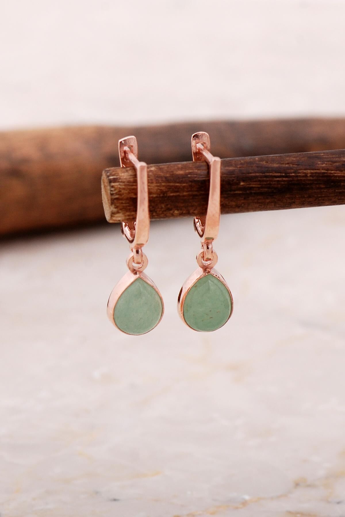 Doğal Prenhit Taşlı Damla Mini Rose Gümüş Küpe 5854