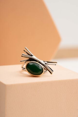 Kök Zümrüt Taşlı Elişi Tasarım Gümüş Yüzük 3265