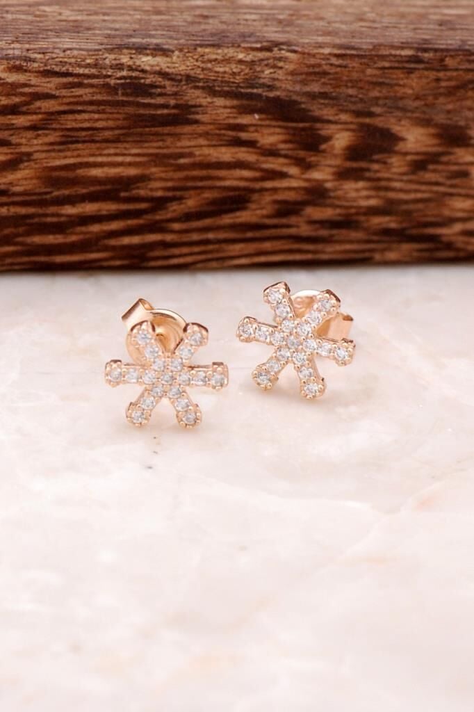 Zirkon Taşlı Kar Tanesi Rose Gümüş Küpe 1655