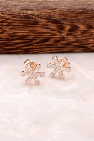 Zirkon Taşlı Kar Tanesi Rose Gümüş Küpe 1655