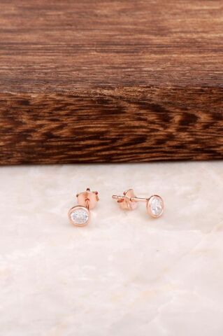 Rose Tasarım Mini Gümüş Küpe 4587