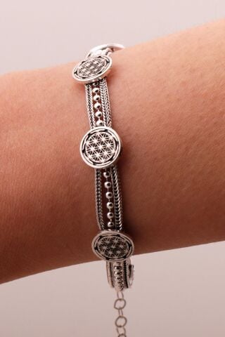 Yaşam Çiçeği Hasır Elişi Oksitli Tasarım Gümüş Bileklik 4335