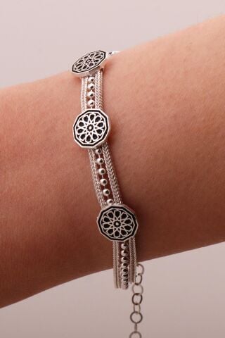 Anadolu Motifli Hasır Elişi Tasarım Gümüş Bileklik 4336