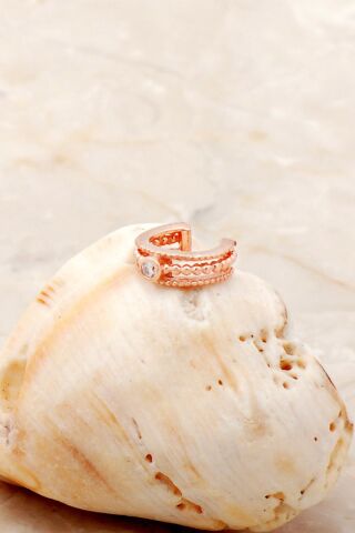 Tek Taş Rose Gümüş Kıkırdak Küpe 5373