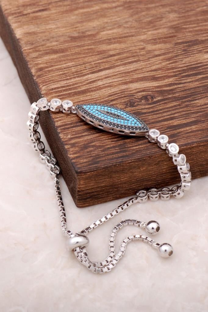 Turkuaz Taşlı Göz Tasarımlı Gümüş Bileklik 2905