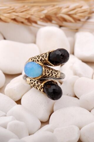 Ametist ve Ay Taşlı gümüş Yüzük 186