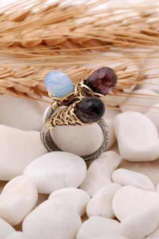 Ametist ve Ay Taşlı gümüş Yüzük 186