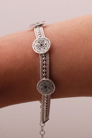Anadolu Motifli Hasır Elişi Tasarım Gümüş Bileklik 4337
