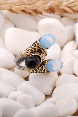 Oniks ve Ay Taşlı Gümüş Yüzük 187