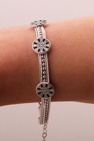Anadolu Motifli Hasır Elişi Tasarım Gümüş Bileklik 4339