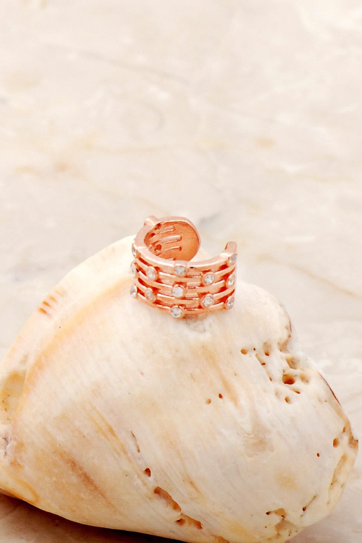 Taşlı Rose Gümüş Kıkırdak Küpe 5376