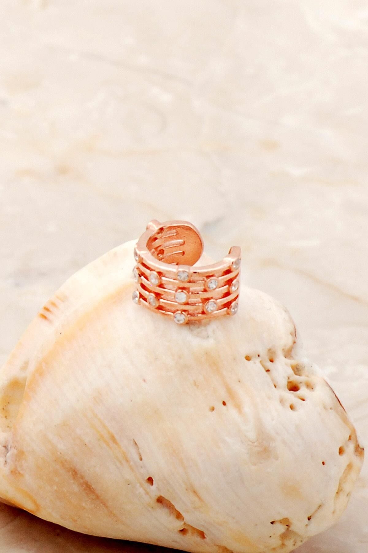 Taşlı Rose Gümüş Kıkırdak Küpe 5376