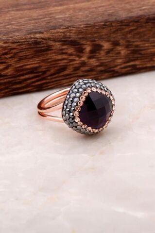 Ametist Taşlı Rose Gümüş Tasarım Yüzük 2698