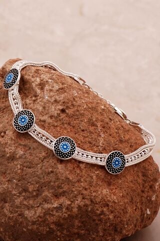 Mardin Güneşi Mineli Hasır Elişi Tasarım 925 Ayar Gümüş Bileklik 4340