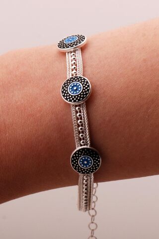 Mardin Güneşi Mineli Hasır Elişi Tasarım 925 Ayar Gümüş Bileklik 4340