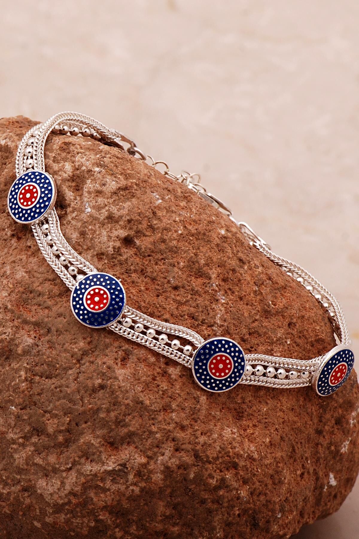 Mardin Güneşi Mineli Hasır Elişi Tasarım 925 Ayar Gümüş Bileklik 4341