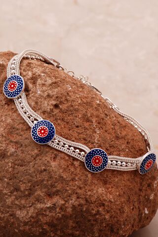 Mardin Güneşi Mineli Hasır Elişi Tasarım 925 Ayar Gümüş Bileklik 4341