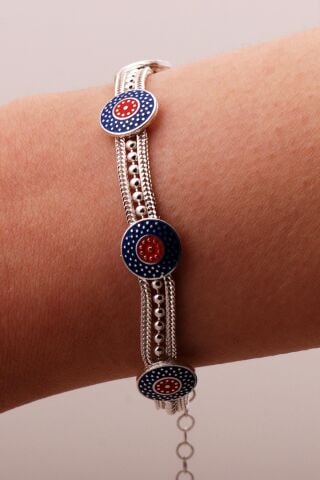 Mardin Güneşi Mineli Hasır Elişi Tasarım 925 Ayar Gümüş Bileklik 4341