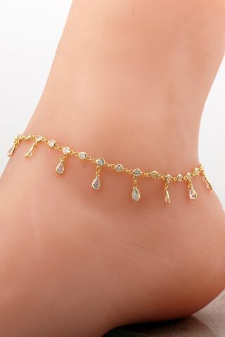 Damla Sallantılı Altın Kaplama Gümüş Halhal 352