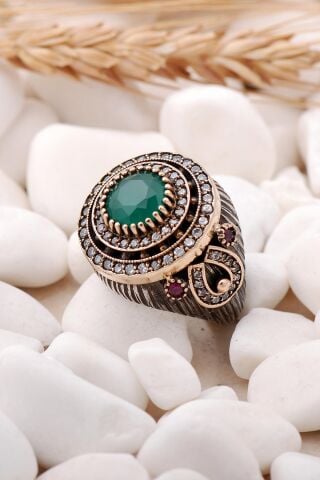 Kök Zümrüt Taşlı Elişi Gümüş Yüzük 191