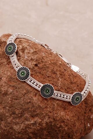 Mardin Güneşi Mineli Hasır Elişi Tasarım 925 Ayar Gümüş Bileklik 4342