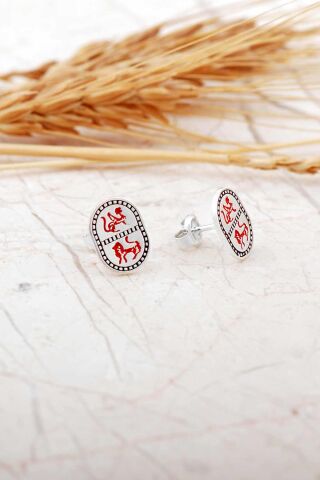 Özgürlüğün Ruhu Sembolü Kırmızı Mineli Elişi Gümüş Küpe 7331