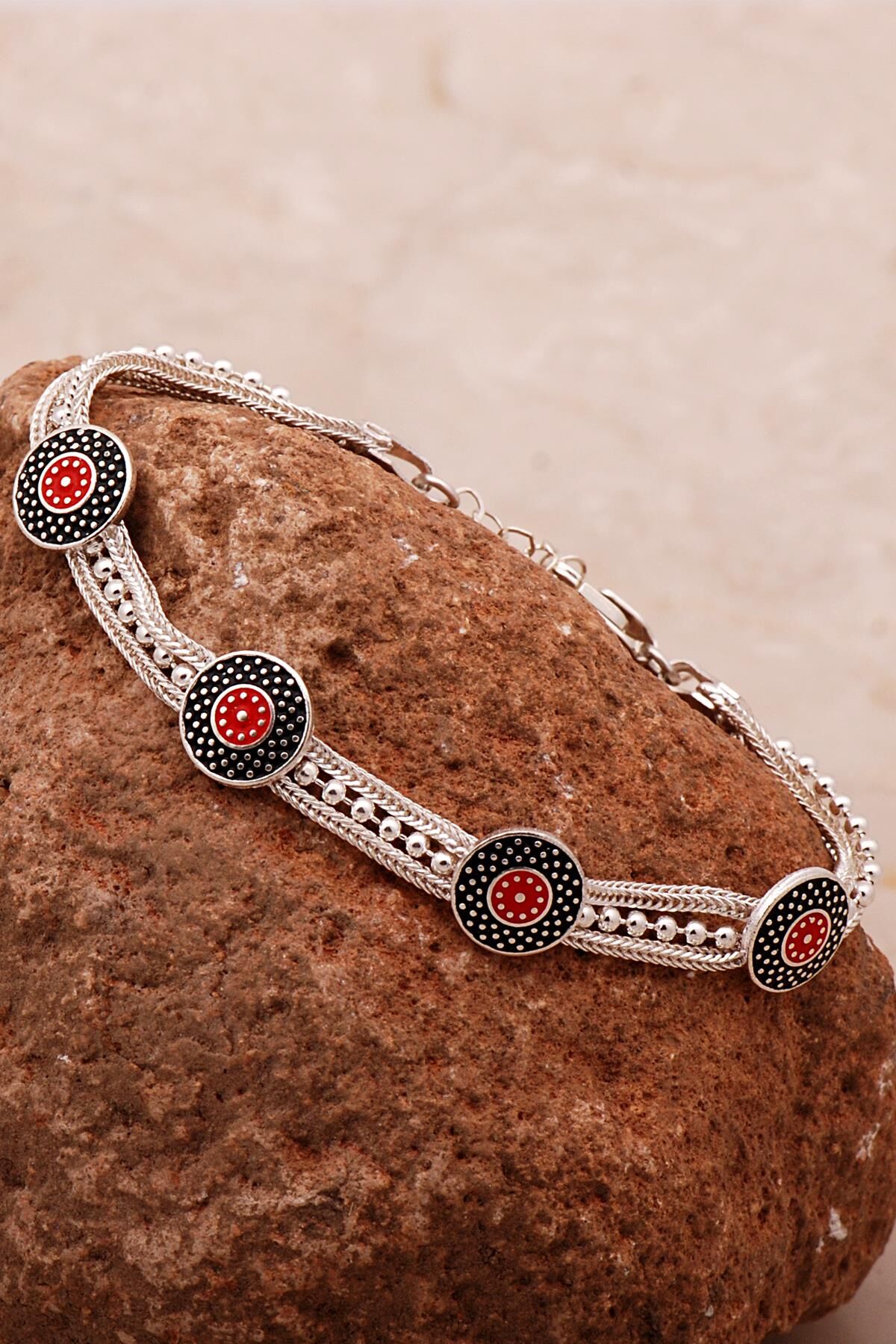 Mardin Güneşi Mineli Hasır Elişi Tasarım 925 Ayar Gümüş Bileklik 4343